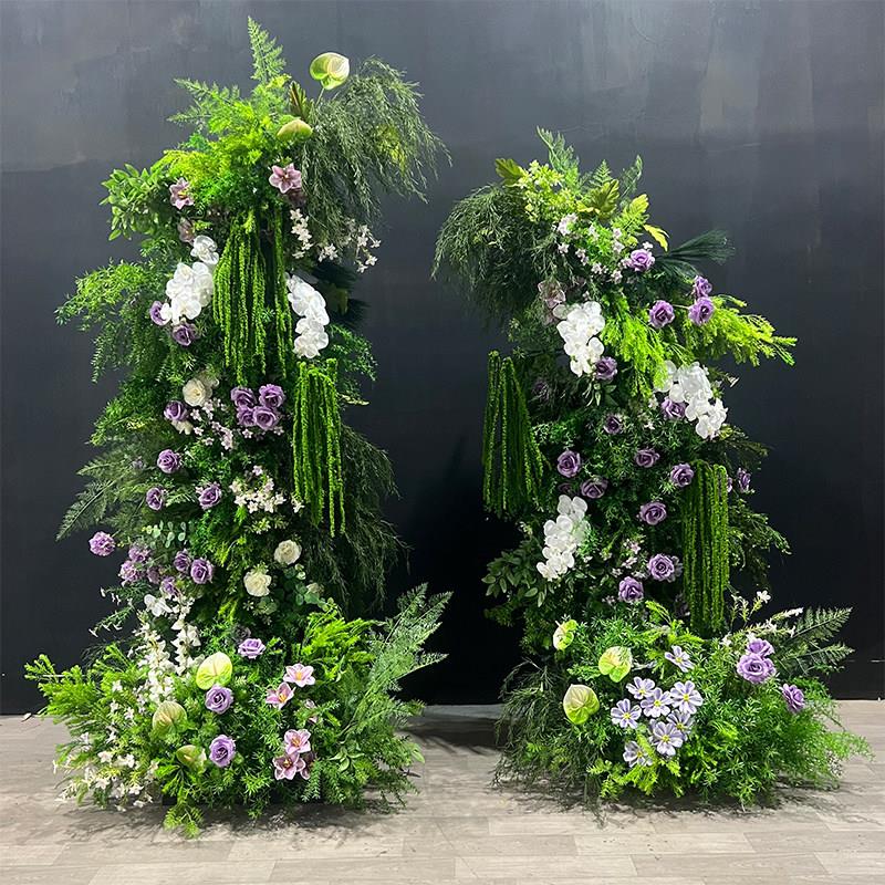 新款森系牛角拱门花柱婚庆装饰芦荀草花婚礼结婚订婚布置花门造景