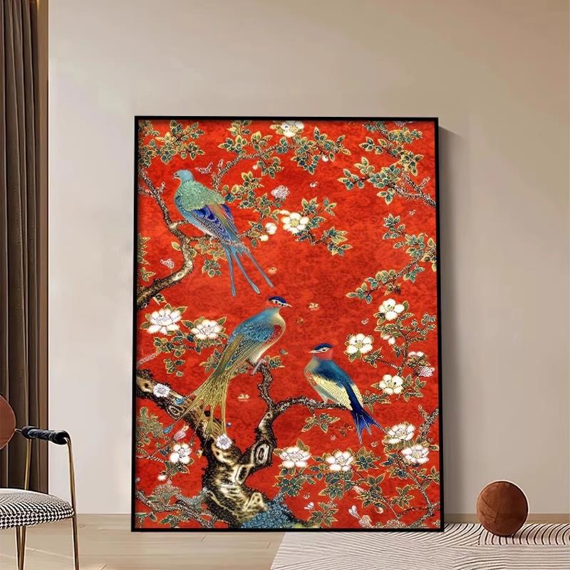 新中式花鸟祥和图《喜上枝头》好寓意小众玄关客厅装饰画礼品挂画