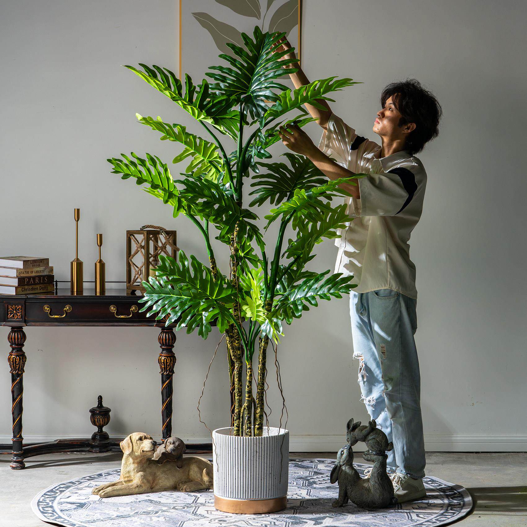 春羽树彷真绿色植物盆栽假植物室内家居大型落地造景客厅装饰摆件
