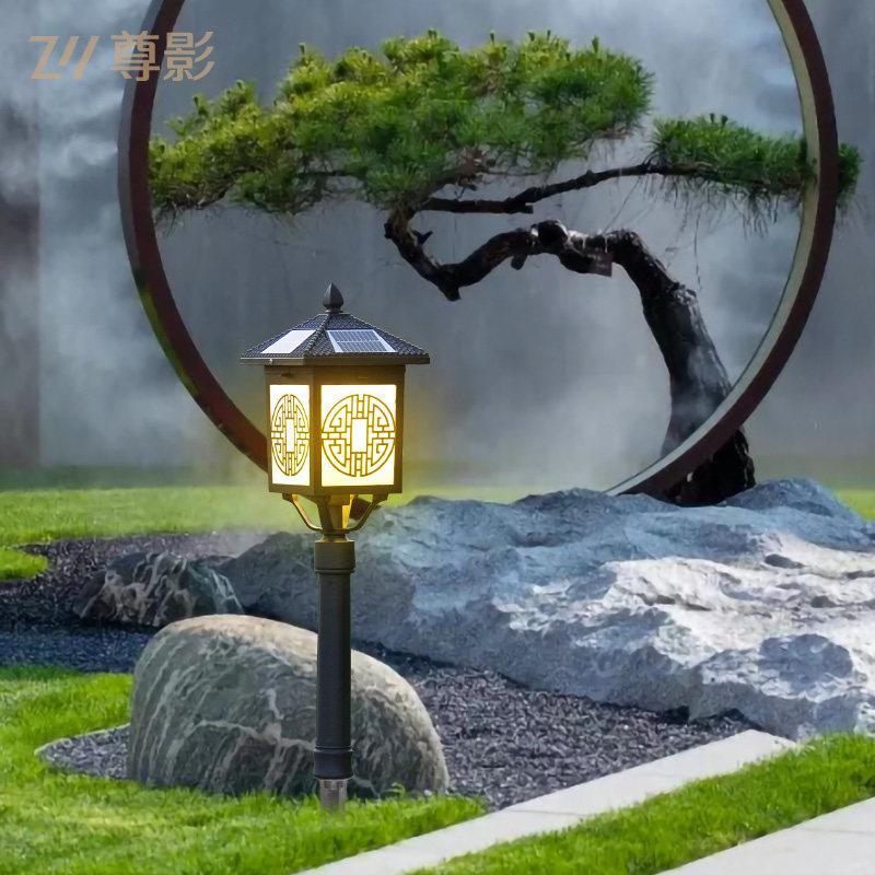 太阳能插地式草坪灯草地埋灯落地灯户外防水庭院灯新中式古典窗花