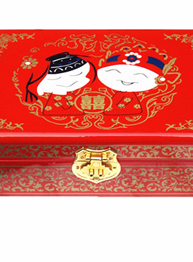 中式结婚首饰盒平遥推光漆器红色木质彩礼盒V复古风梳妆盒