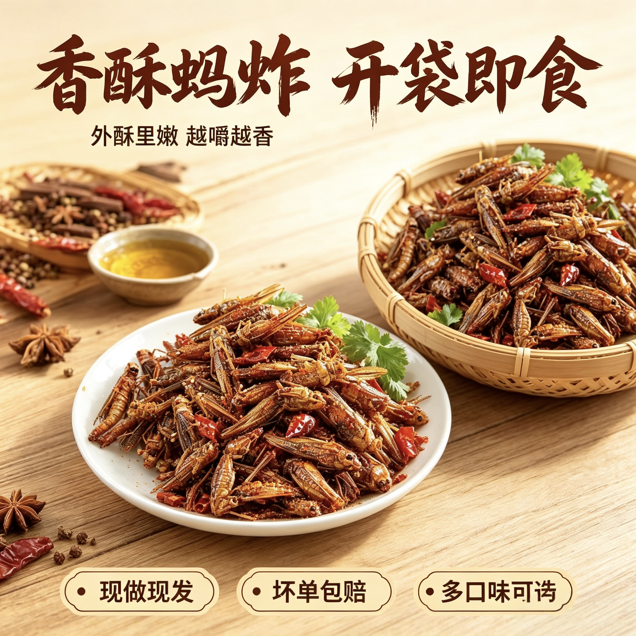 油炸蚂蚱开袋即食五香美味低脂小零食下酒菜昆虫虫子烧烤商用美食