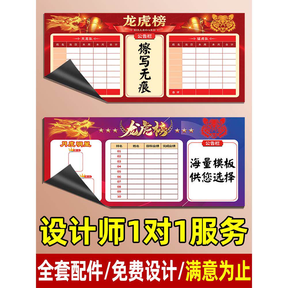 软白板业绩展示板墙贴定制磁吸磁性看板员工销售龙虎业绩pk榜精英