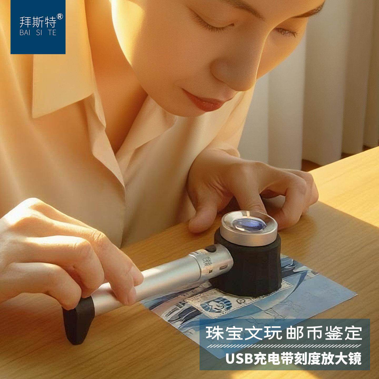 45倍LED照明手持放大镜 BST-8011可充电式阅读测量两用放大镜