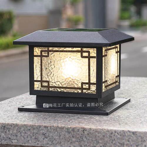 太阳能柱头灯户外防水围墙灯别墅庭院灯大门口两侧中式覆古柱子灯