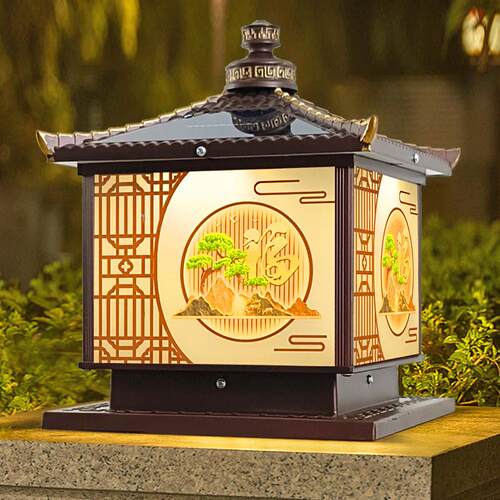 太阳能柱头灯户外新中式别墅庭院灯室外大门柱子灯围墙围栏门柱灯