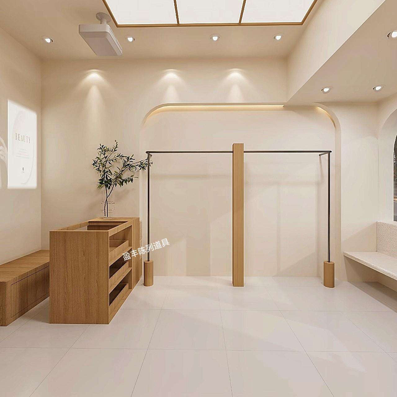 服装店展示架实木原木落地式陈列架不锈钢中岛架女装店货架挂衣架
