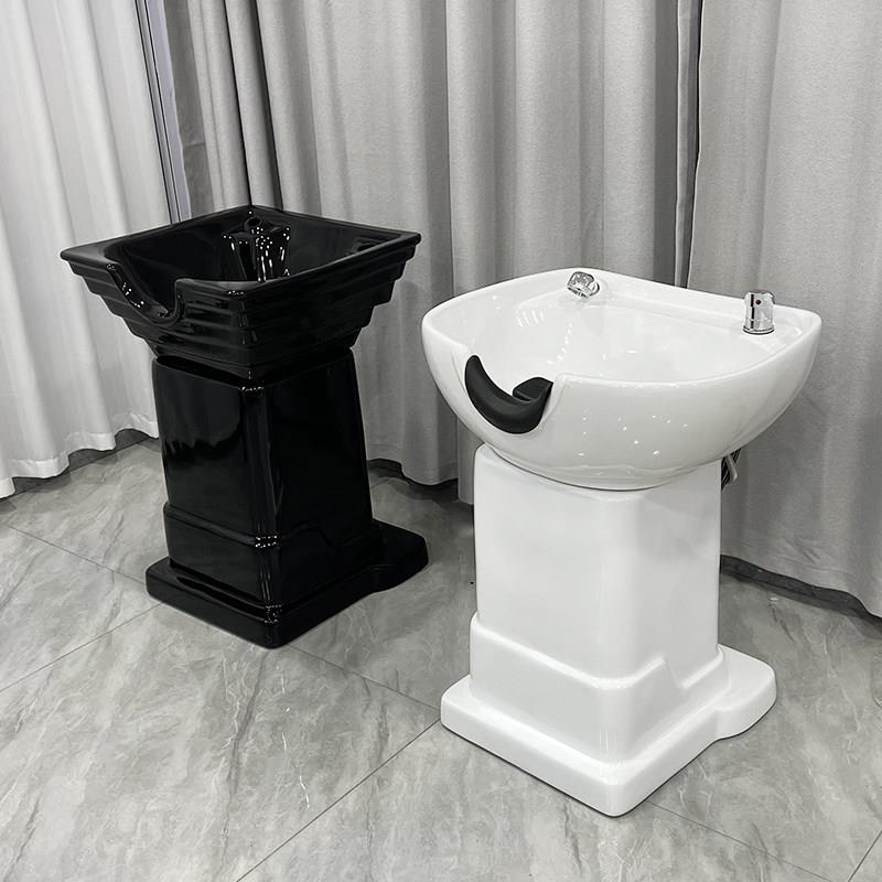 立式洗头床快剪洗头槽坐式发廊冲水池理髲店专用洗头冲水盆陶瓷盆