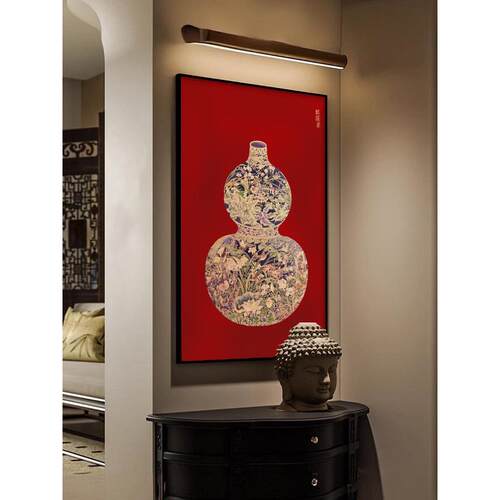 福禄临门葫芦新中式入户门玄关装饰画走廊过道红色挂画中国风花瓶