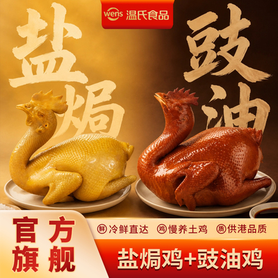 温氏正宗广式盐焗鸡+豉油鸡组合谷饲喂养散养土鸡加热即食发顺丰