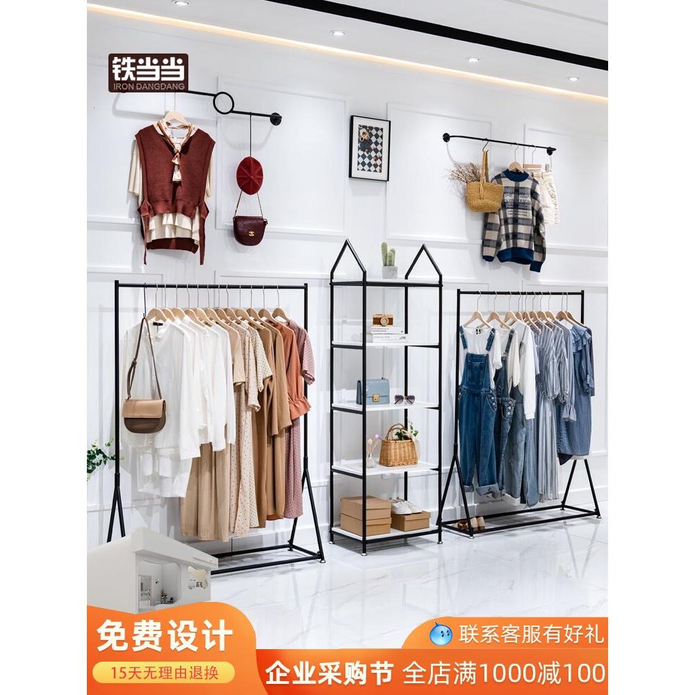女装店货架展示架落地式正挂架中岛陈列架服装店挂衣杆鞋包置物架图片