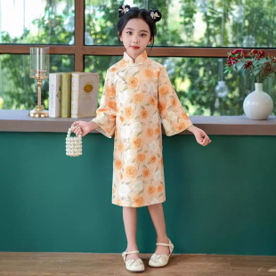 2026新款女童印花旗袍连衣裙淑女气质儿童秋款旗袍小学生民族风旗