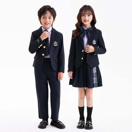 儿童毕业照校服西装春秋款英伦风幼儿园园服小学生班服jk格子裙
