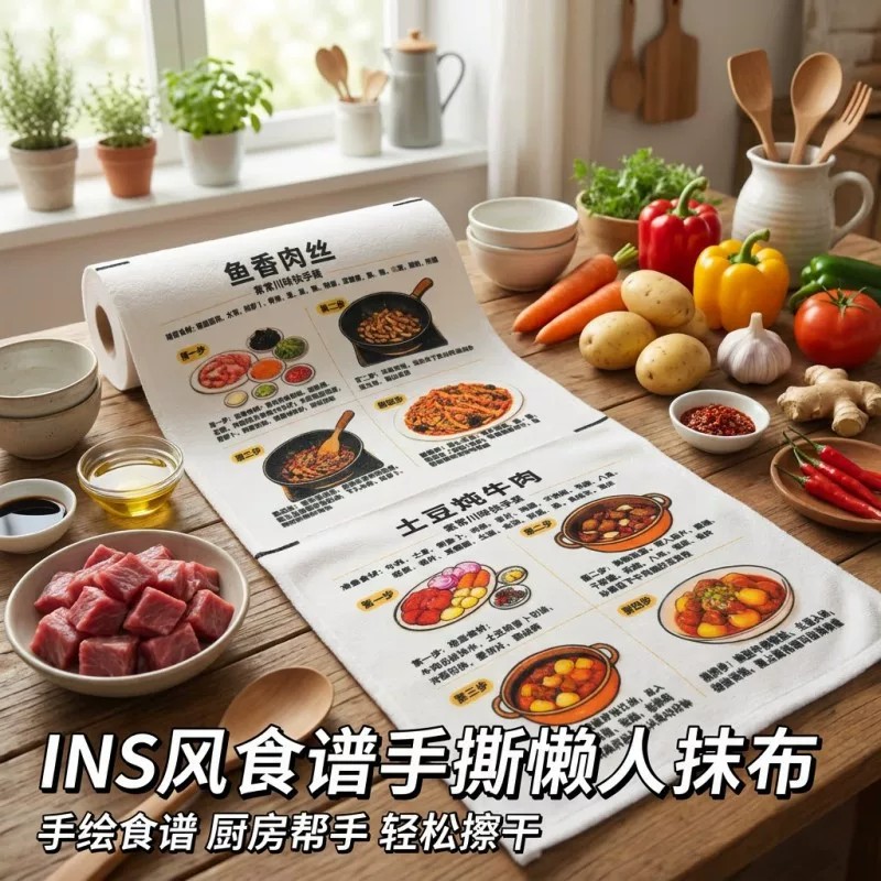 家常菜食谱印花月抛抹布加大加厚厨房抹布可重复水洗清洁洗碗布ZF