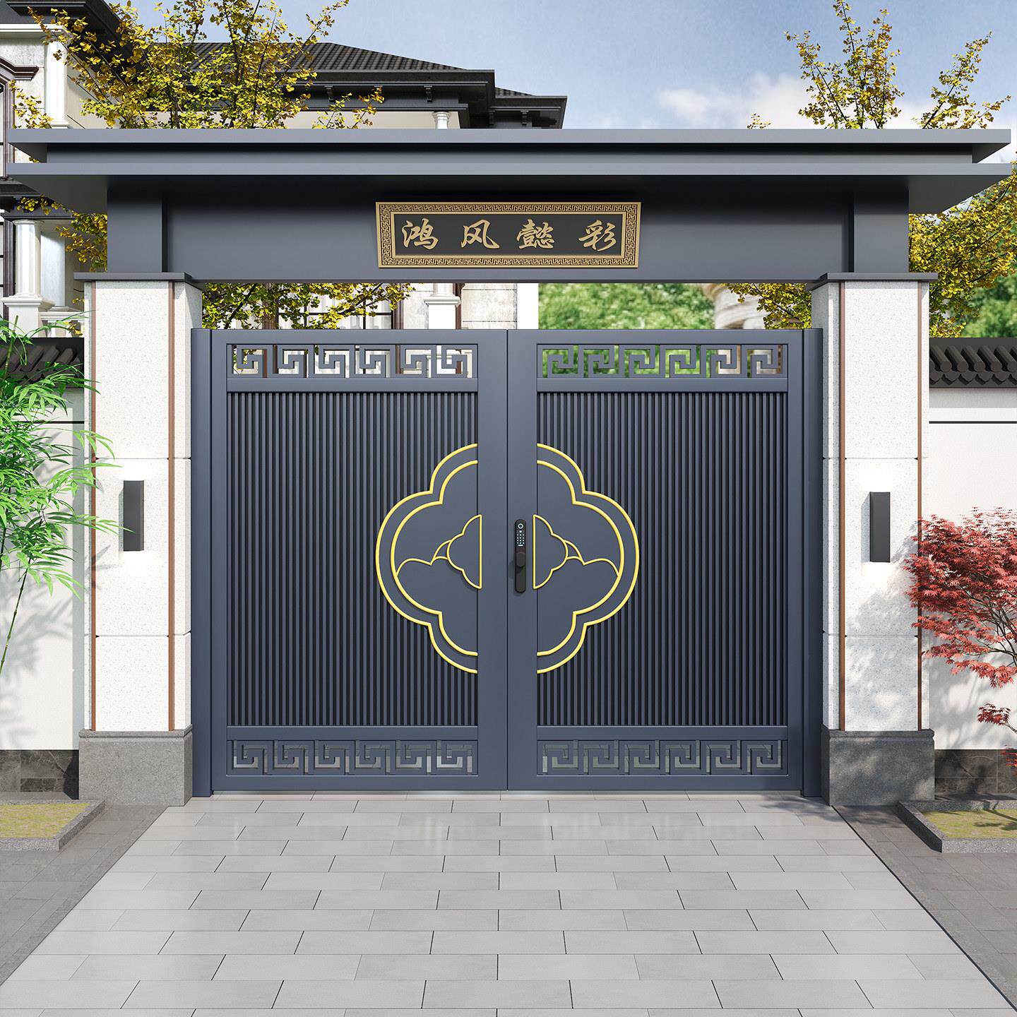 铝合金门别墅大门双开门子母门进户门铝艺农村自建房大门庭院门