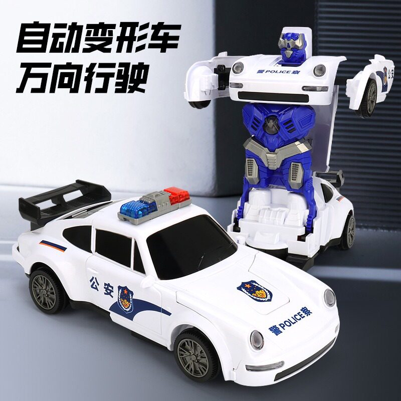 电动万向变形公安警车炫彩灯光音乐喷雾自动变形坦克儿童玩具代发