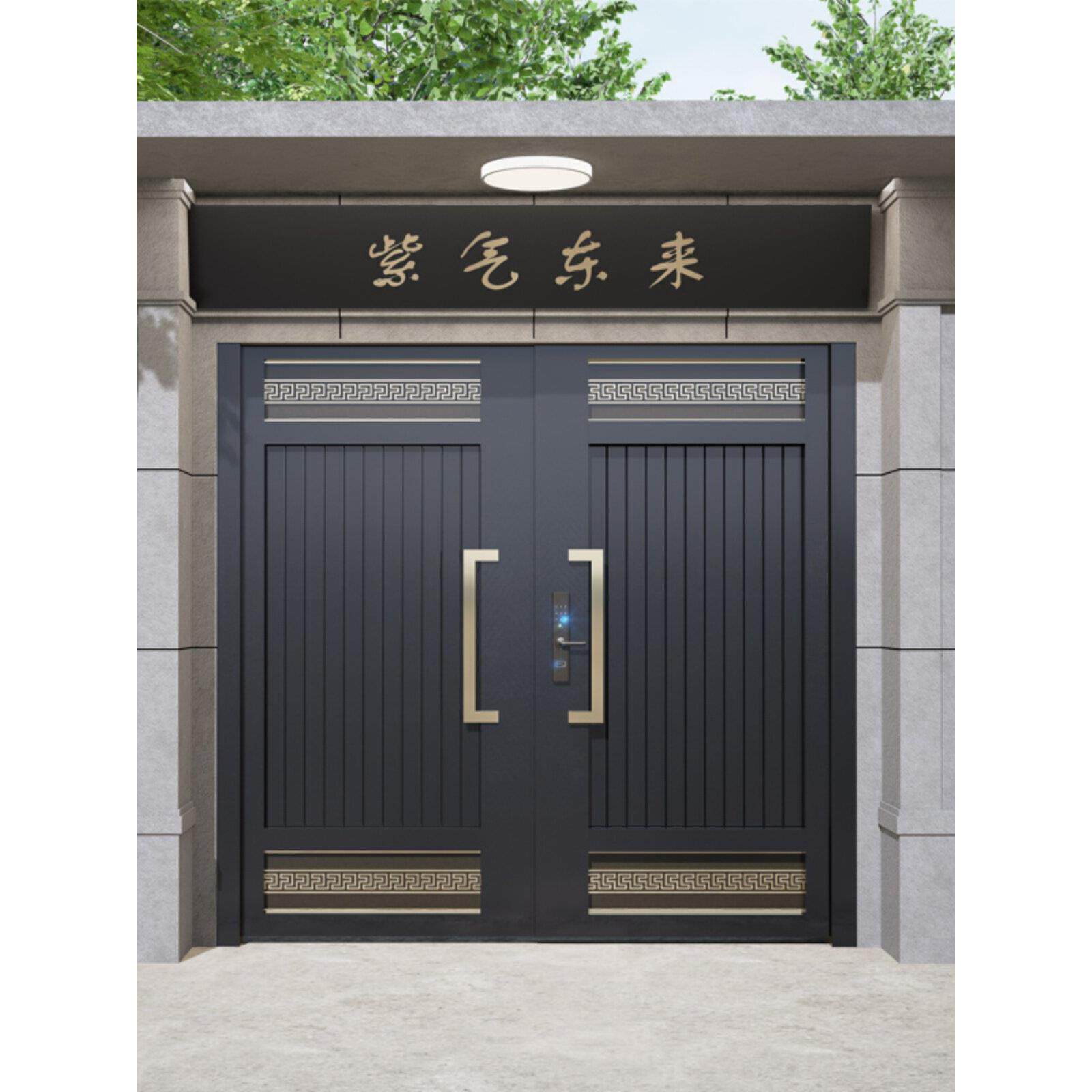 新中式铝艺庭院门别墅大门不锈钢花园门子母门铁艺乡村自建房大门