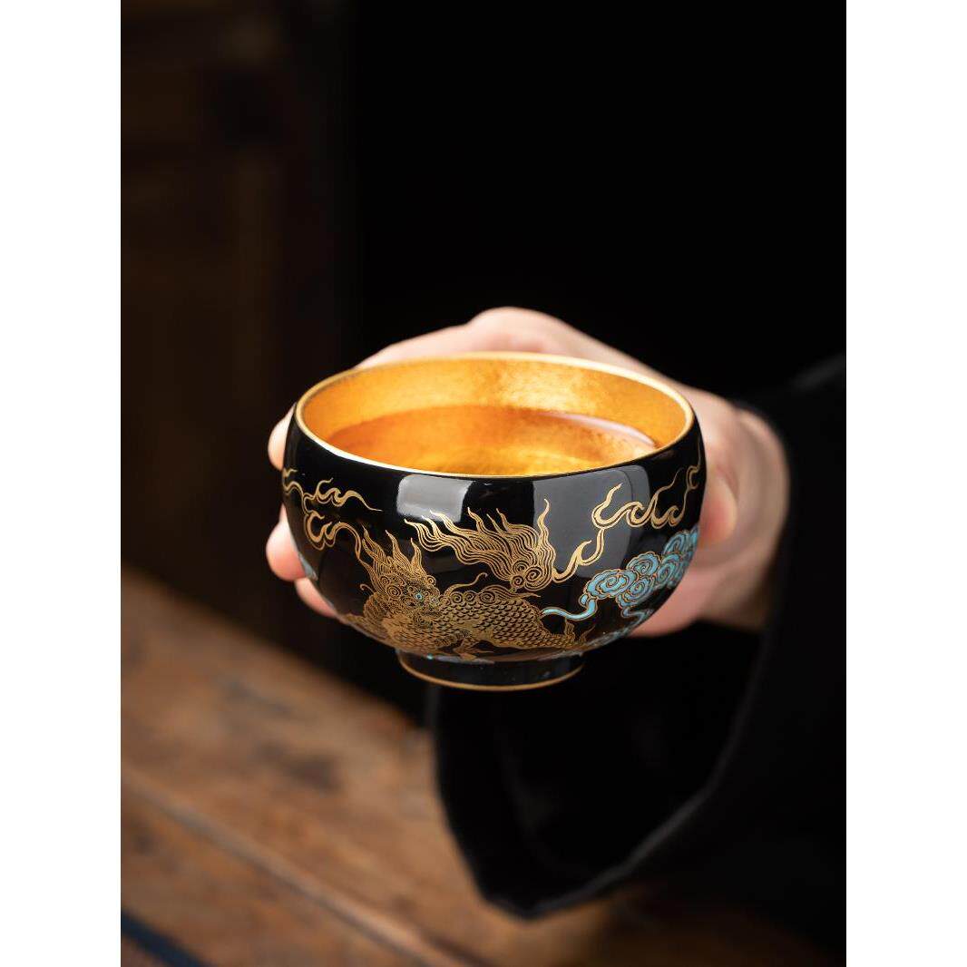 蔡志强金盏花重工手绘金彩绘金叶茶杯茶杯金杯大师杯茶杯单杯茶杯