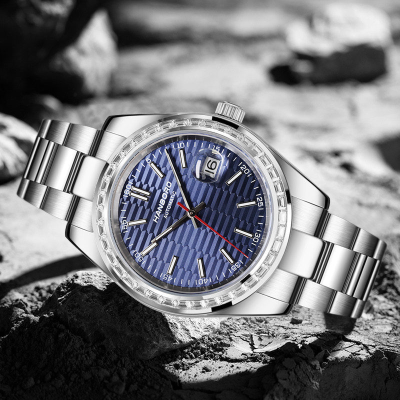 hanboro衡宝罗 日志航海男士全自动机械手表防水夜光镶钻腕表