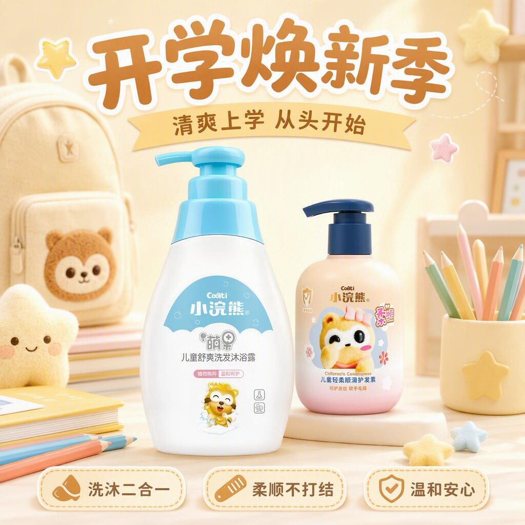 小浣熊儿童舒爽洗发水护发素套装