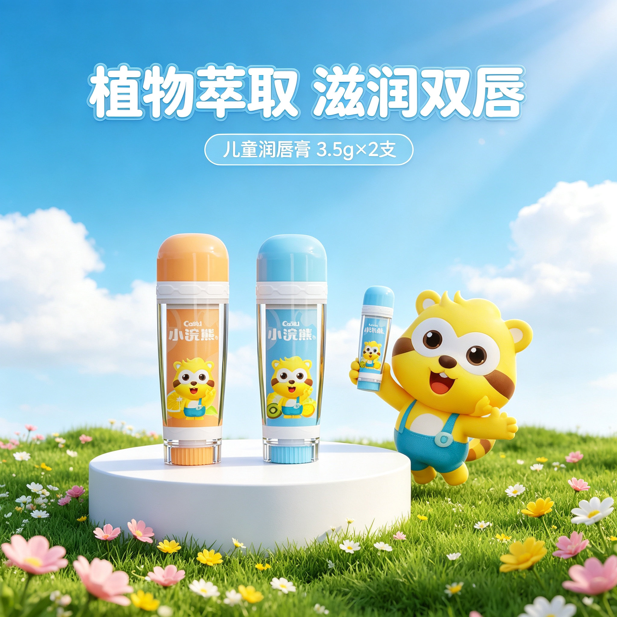 小浣熊婴幼儿果味植物萃取润唇膏