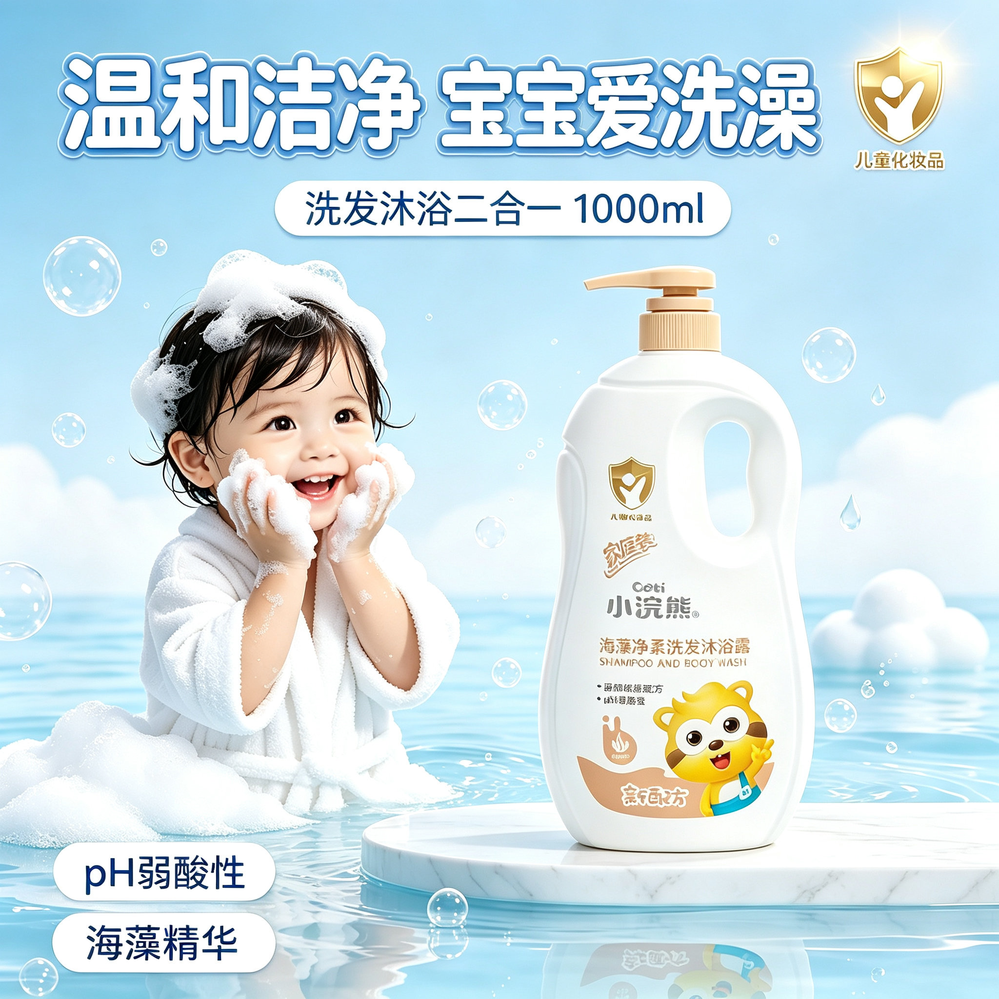 小浣熊宝宝海藻洗发沐浴二合一