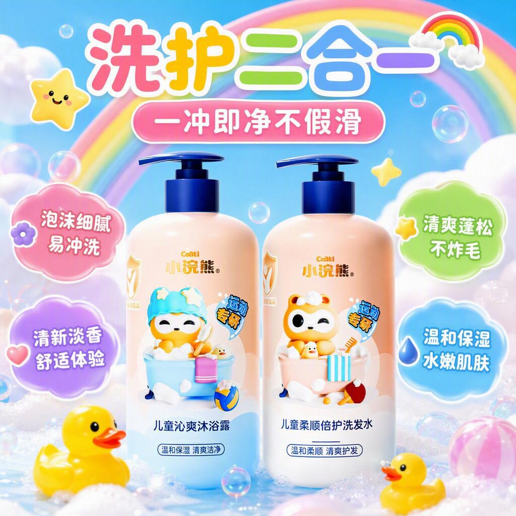 小浣熊儿童洗发水沐浴露组合套装