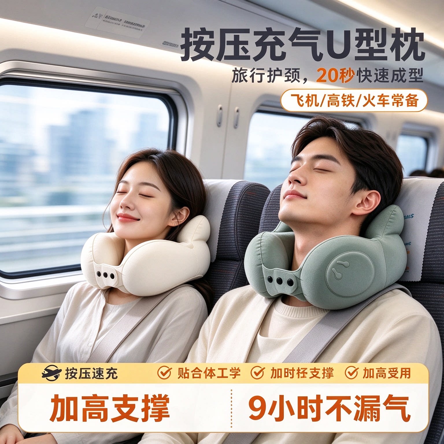 新款充气U型枕旅行便携枕长途飞机高铁睡觉神器靠枕不歪脖护颈CL