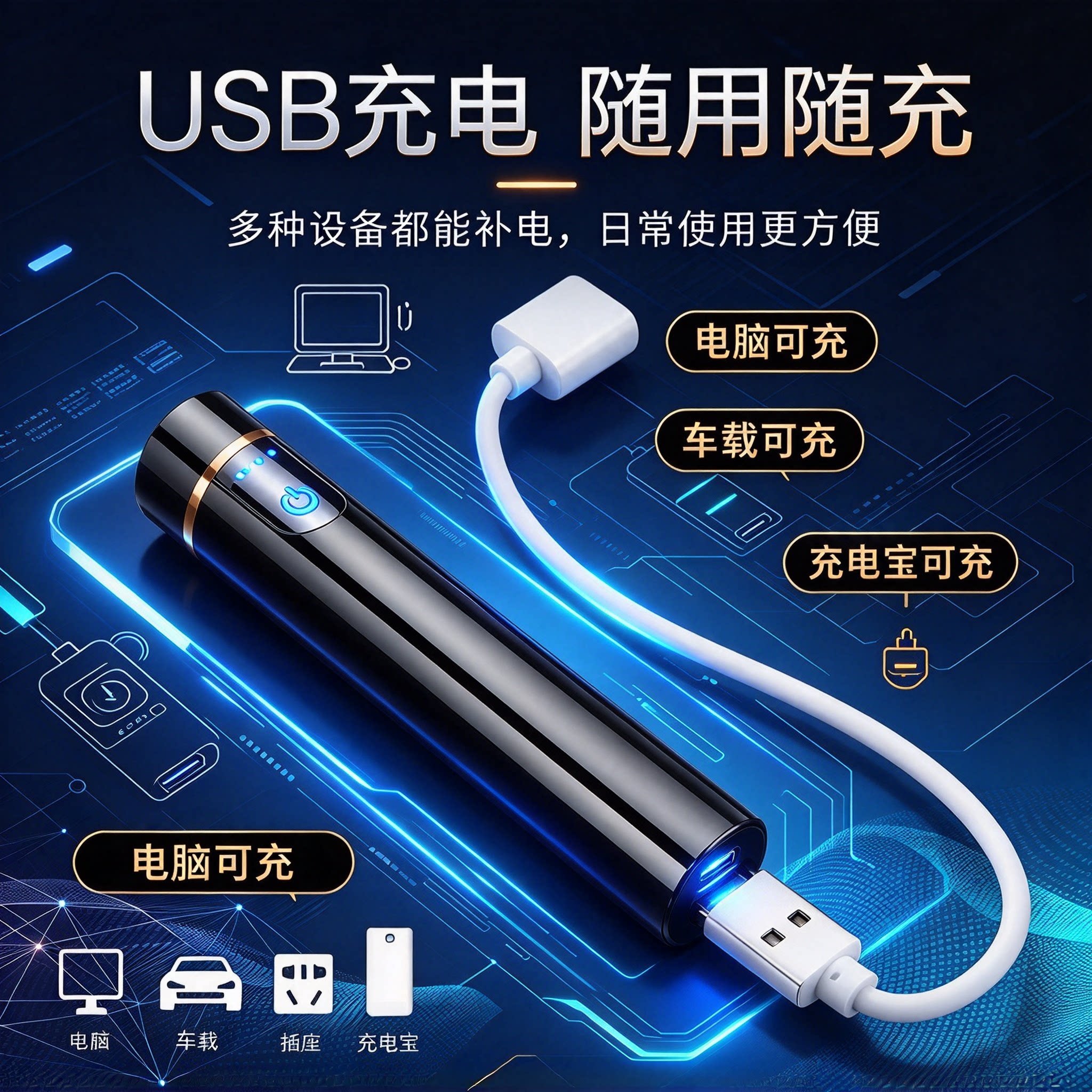 网红指纹感应打火机充电防风个性圆柱USB电子点烟器迷你送男友YL