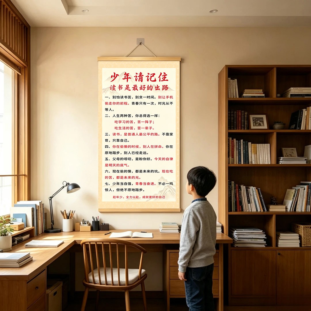 【读书是zui好的出路】中式家训画客厅书房儿童房教育装饰挂画YL
