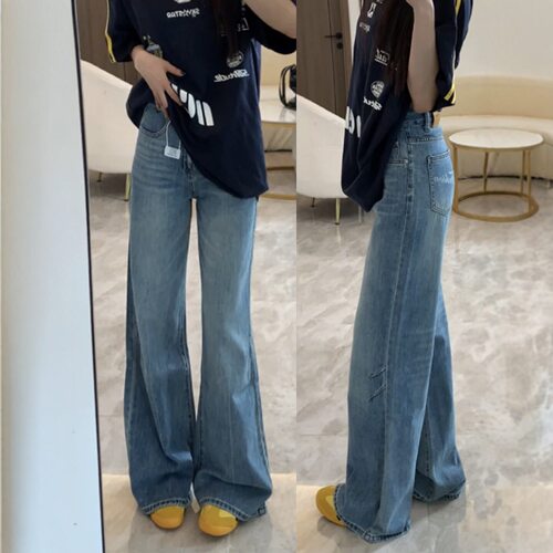 【多肉晶Oversize•腿精】大码美式复古微喇牛仔裤高腰宽松阔腿裤