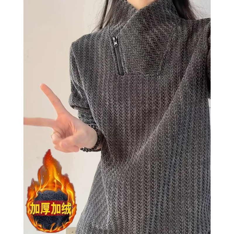 美式重磅加绒立领斜拉链男卫衣