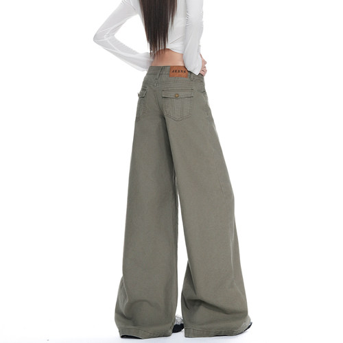 AGUA美式复古基础款直筒牛仔裤女宽松显瘦vibe风休闲阔腿长裤子