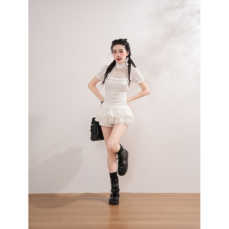 暗骸明骨 日系哥特风设计感甜酷辣妹穿搭拼接上衣显瘦短裤两件套