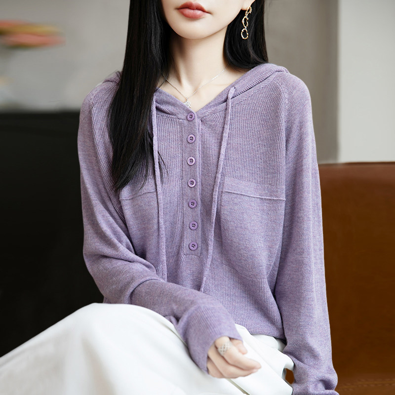 早秋连帽卫衣针织打底衫女2026新款春秋内搭上衣洋气大码女装毛衣