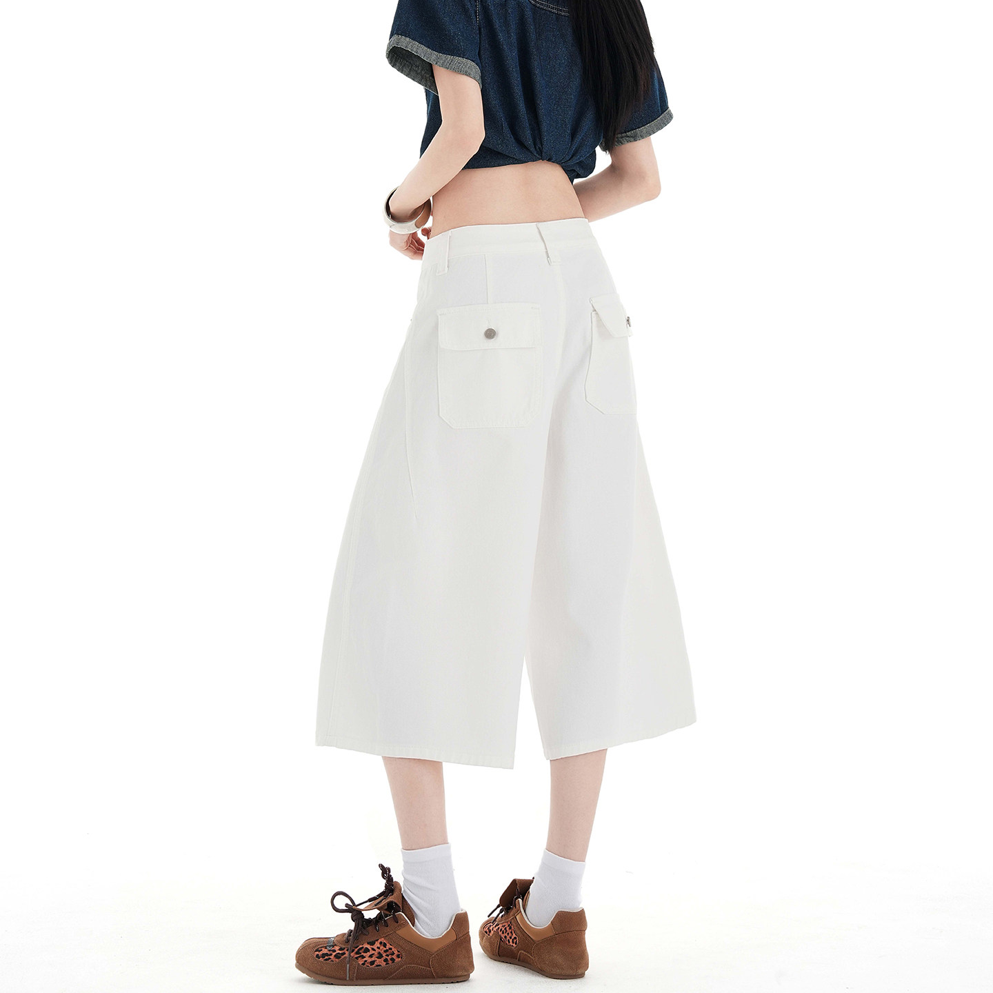休闲阔腿牛仔短裤女夏七分裤