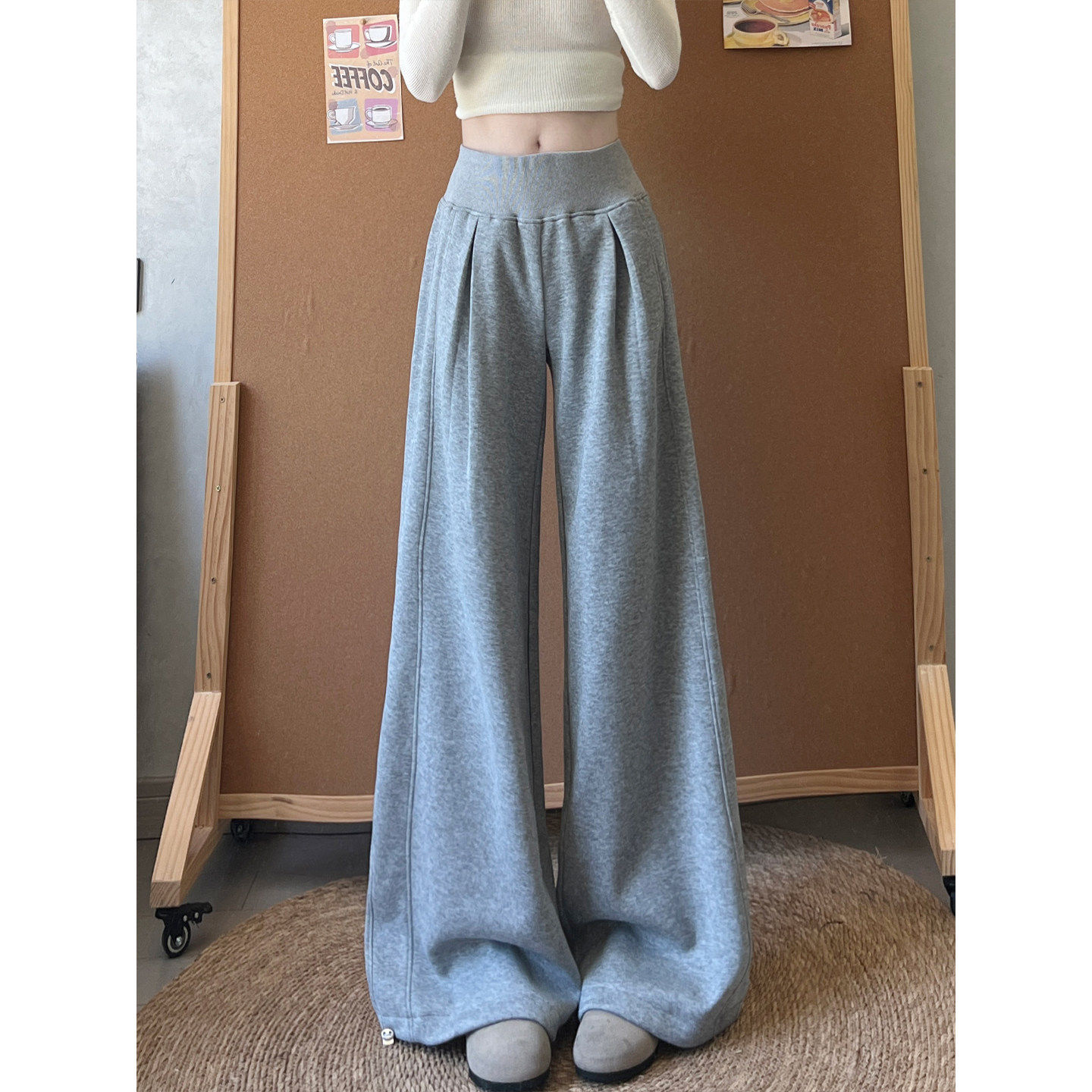 慵懒风高腰提臀阔腿裤简约女