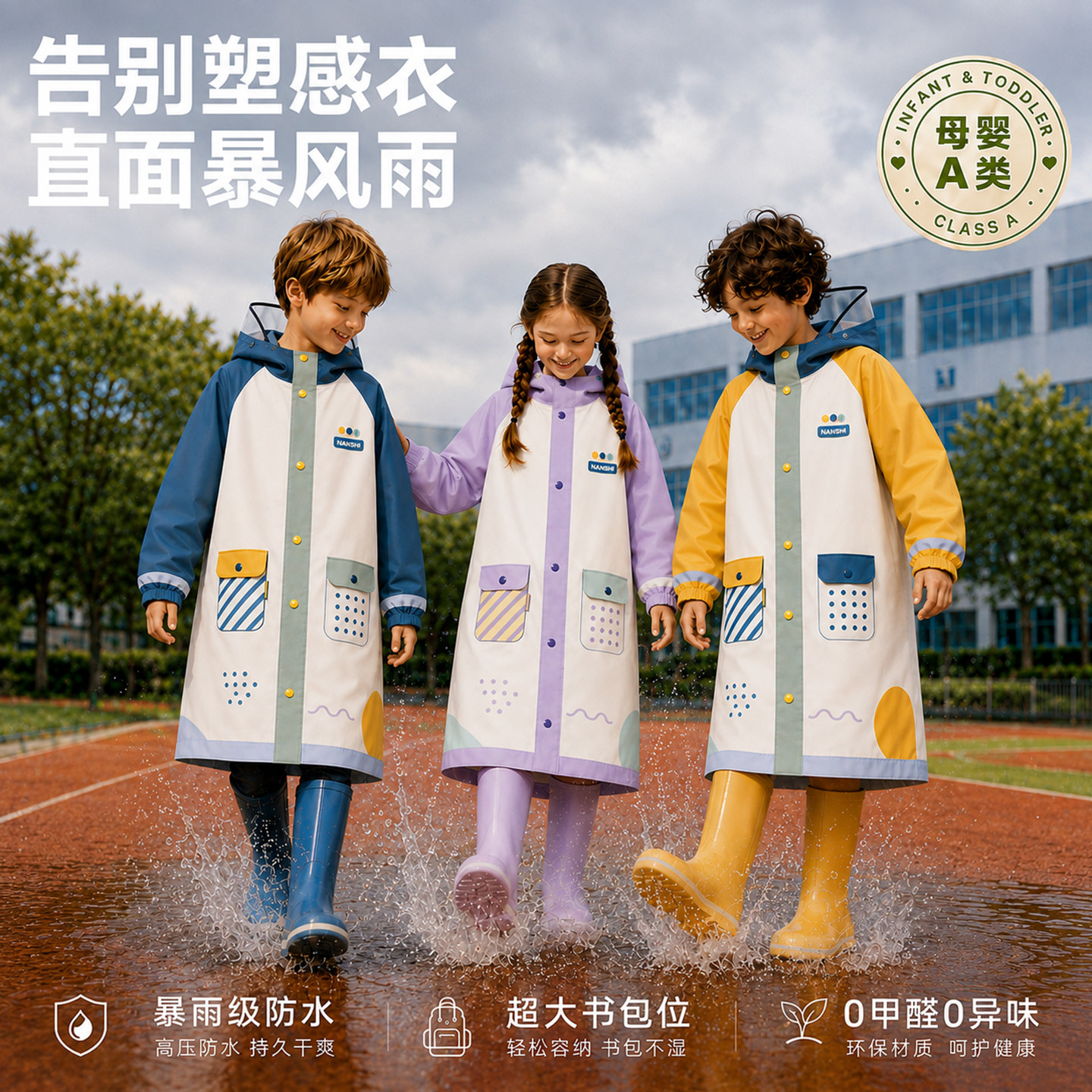 nanshi单人带袖带书包位雨衣雨披
