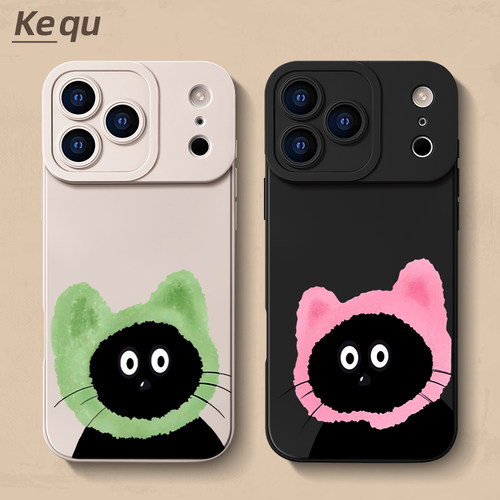 iPhone17帽子小黑情侣手机壳