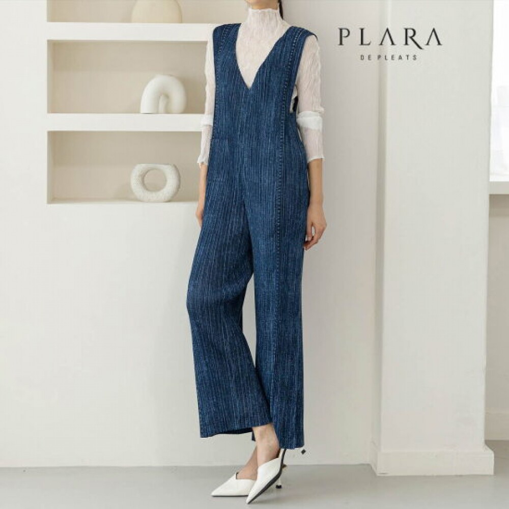 Plara 女士褶皱牛仔宽松连体裤