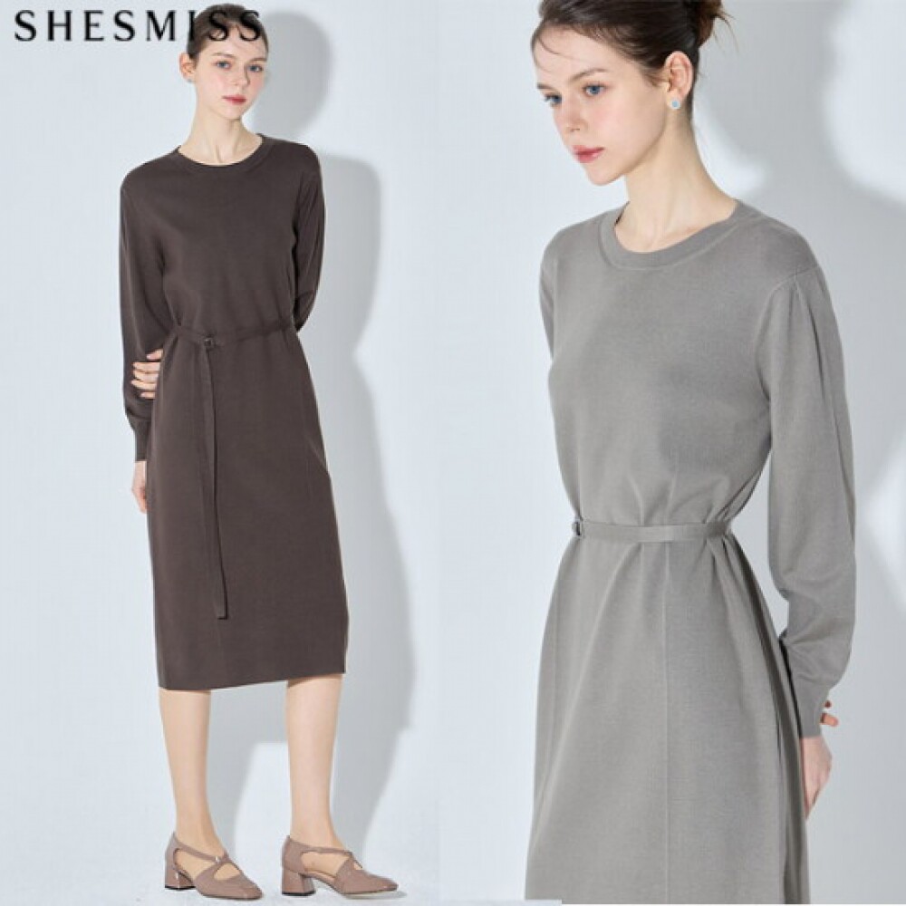 SHESMISS 优雅的女士针织带腰带连衣裙 (售价:238000元)