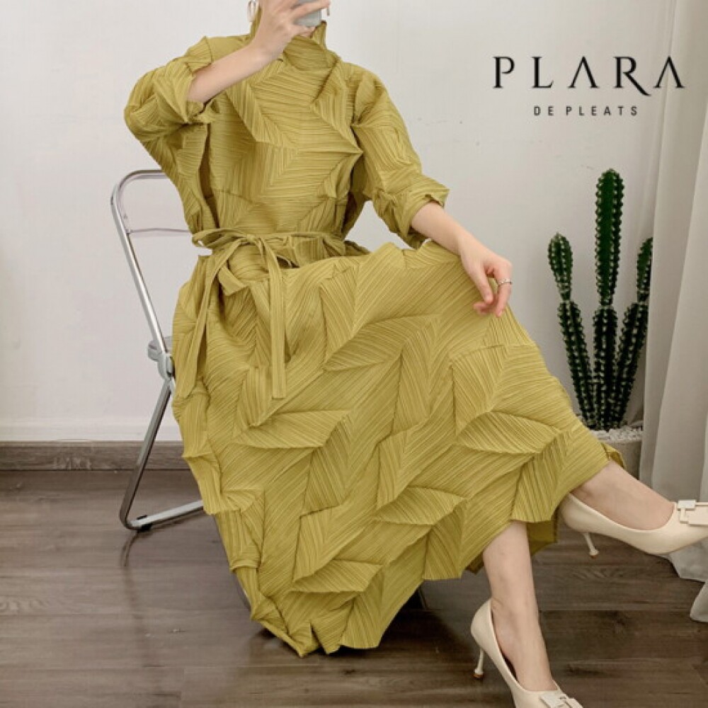 Plara 体积超大折叠百褶连衣裙+腰带_SET_PK3SOP019C