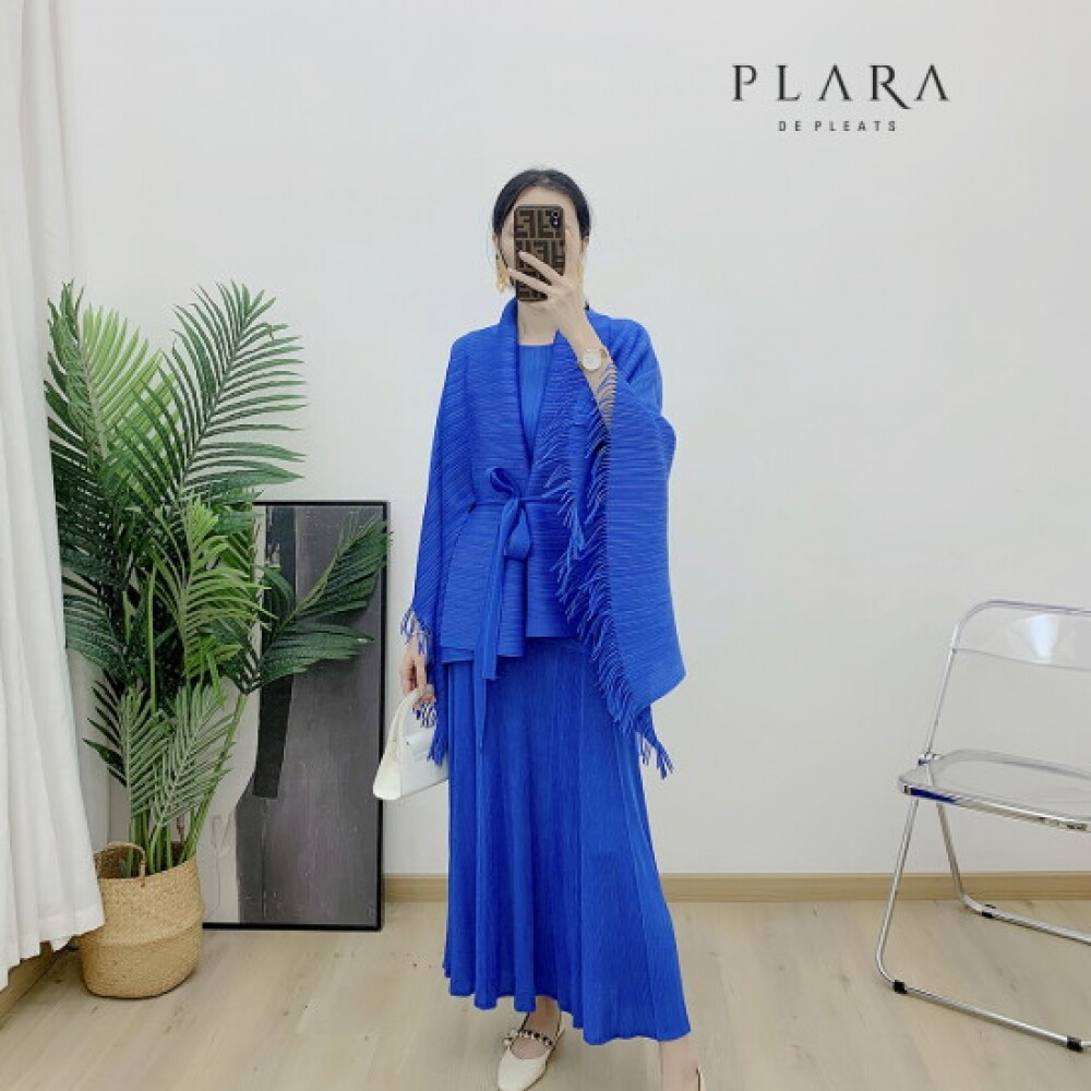 Plara 女士百褶流苏披肩开衫+连衣裙+腰带3套