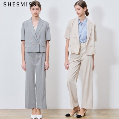 SHESMISS 双排扣短袖夹克 + 宽松裤子2件套 (模型: 参考价格:4960