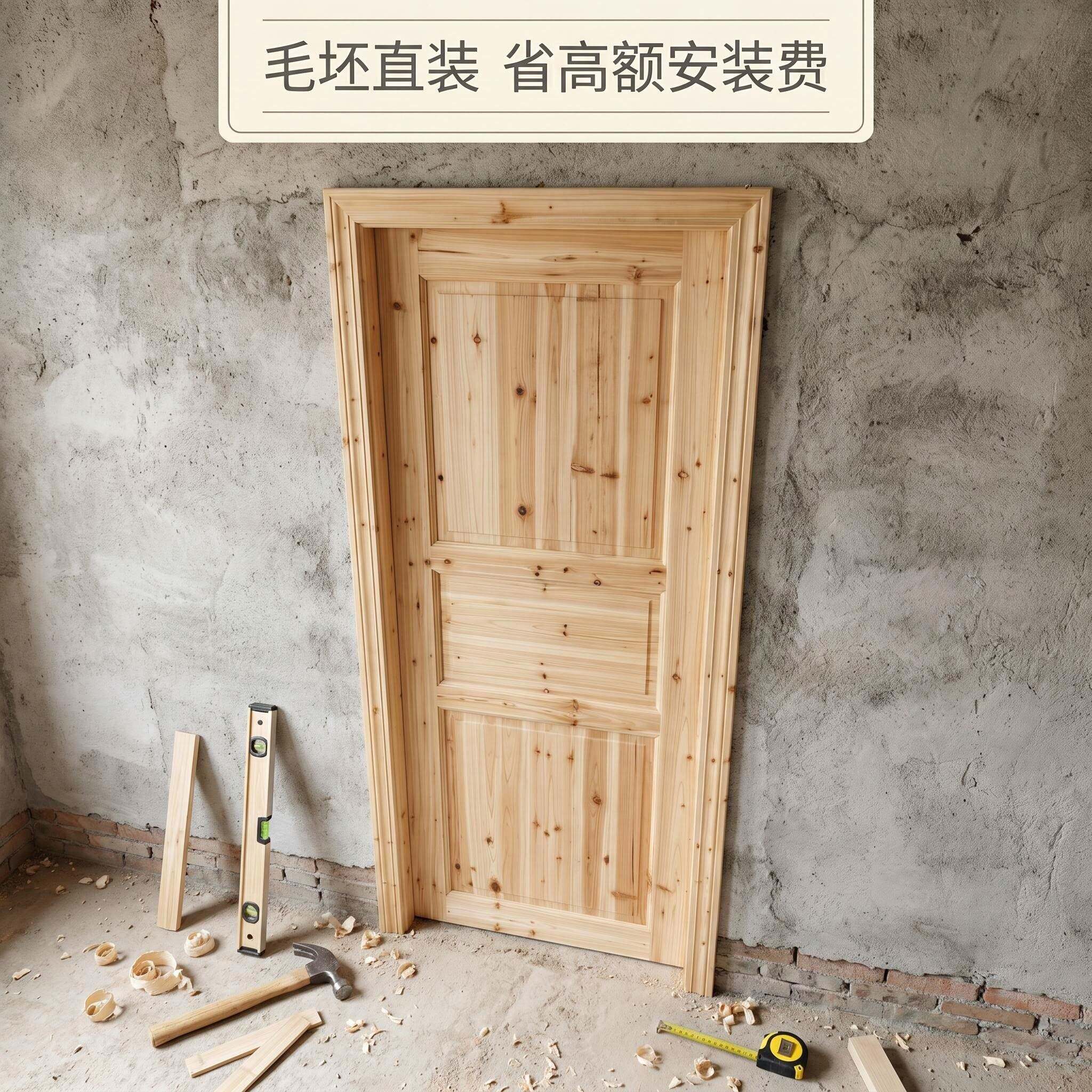 木匠居香杉木老式原木风平开门卧室门室内门素门单门扇带门框套装