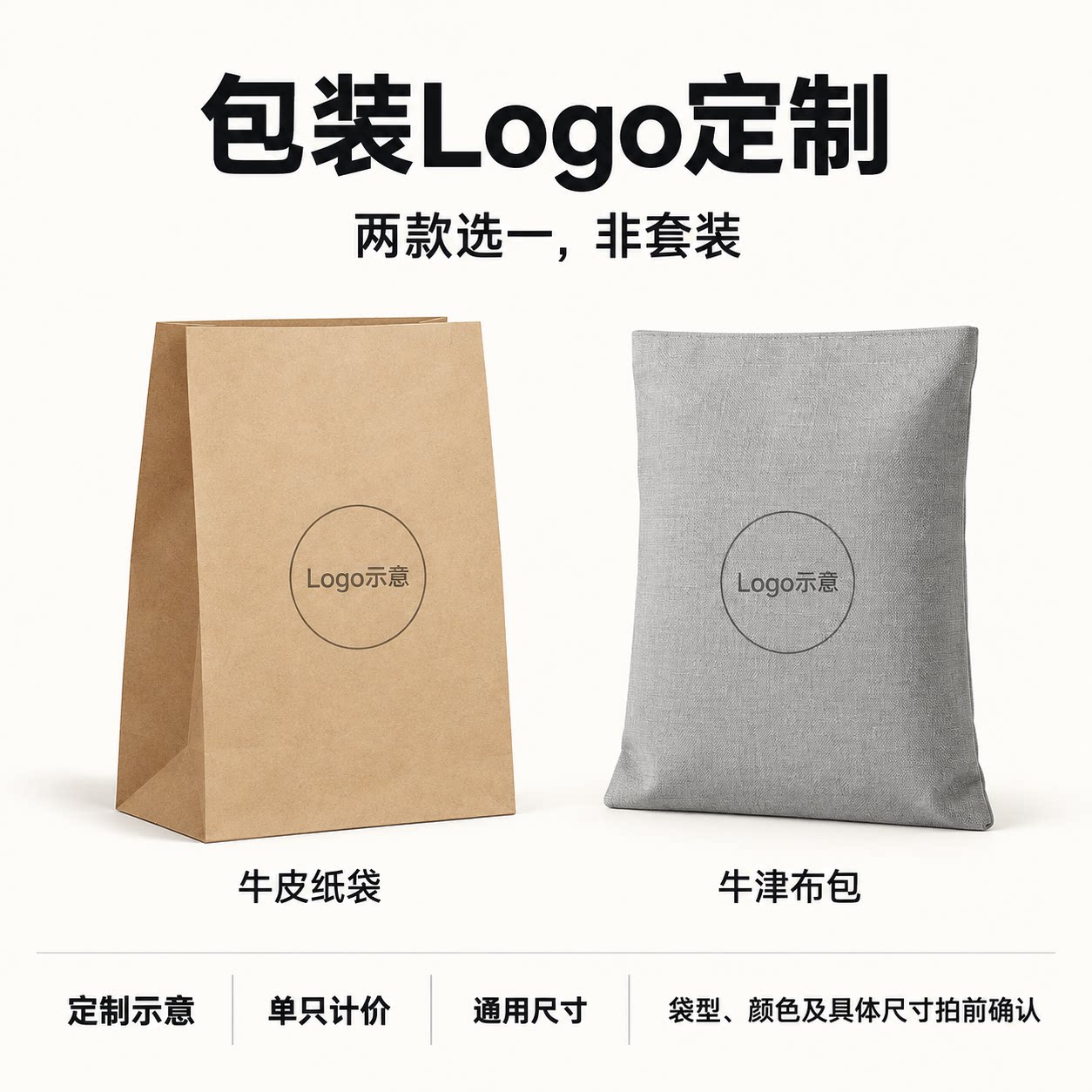 包装Logo定制牛皮纸袋牛津布包单只通用尺寸来图印制
