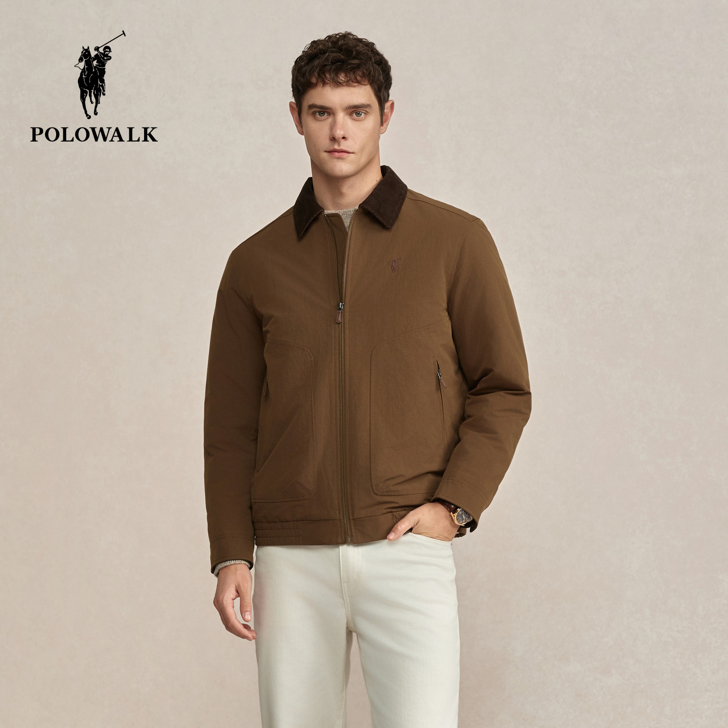 POLOWALK男装冬季新品男式羽绒服商务风男士日常常规款拉链修身