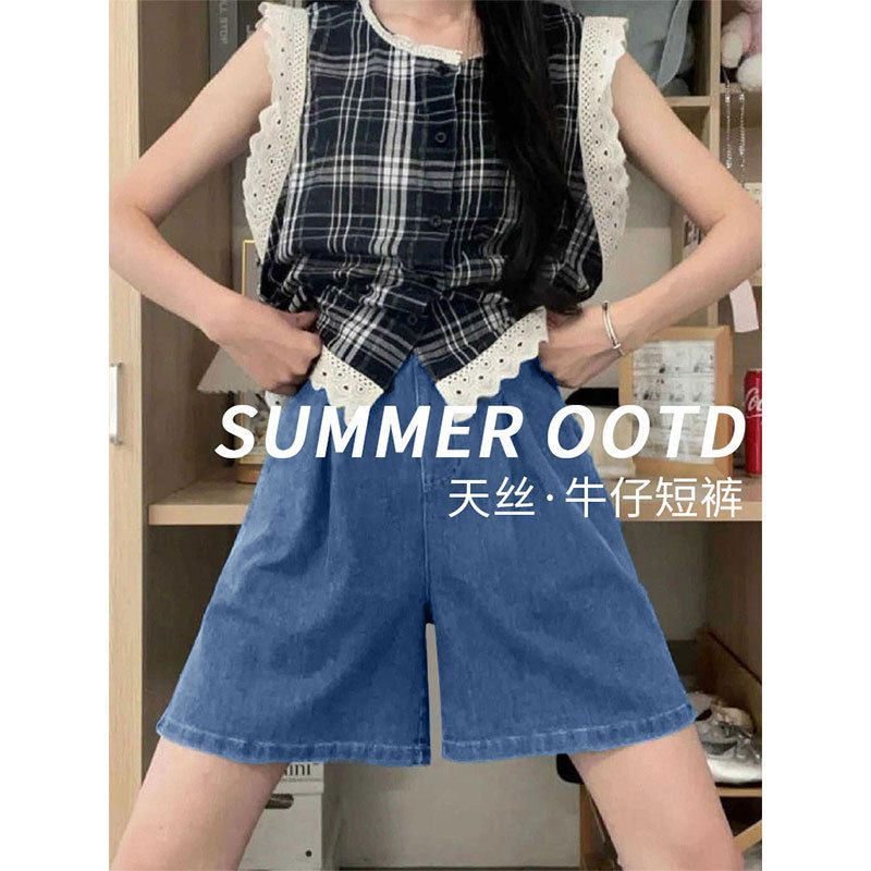 天丝牛仔运动冰丝短裤女2026年新款夏季薄款宽松阔腿小个子五分裤