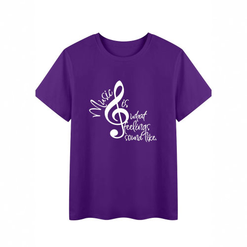 跨境亚马逊wish欧美跨境 Music Is What Feelings音符印花短袖t恤