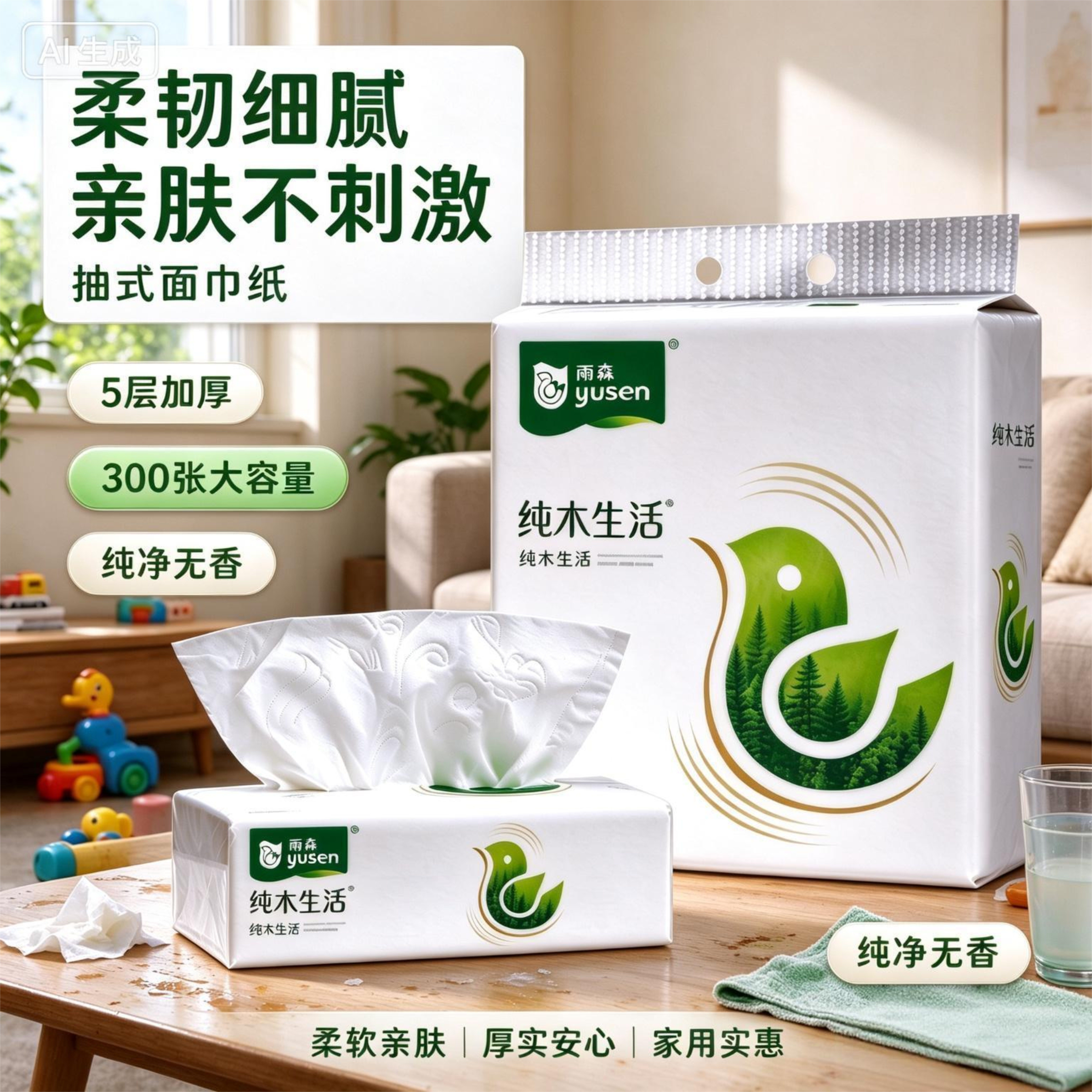 雨森纯木抽纸300张湿水不易破